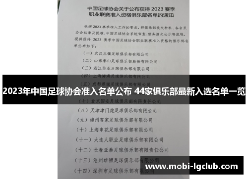 2023年中国足球协会准入名单公布 44家俱乐部最新入选名单一览